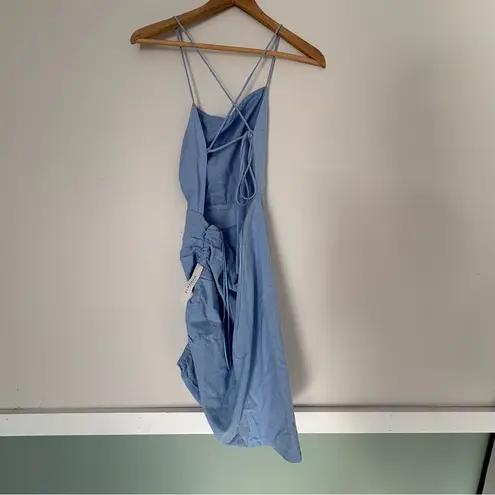 Bardot NWT Cindy dreamer dress strappy top gathered side mini dress blue small 6