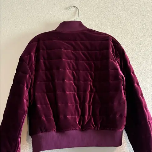 Tibi Burgundy Velvet Bomber Jacket Quilted Cropped