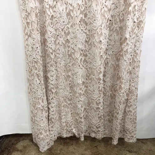 Candalite Plus Sz 2X Dress Maxi Beige Lace Sequin Cold Shoulder Full Length 794