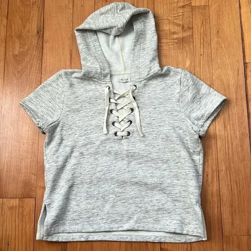 Madewell  Lace Up Short Sleeve Hooded Merino Wool Sweater Hoodie Size L