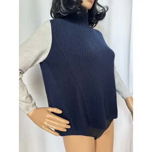 Karen Millen Mock Neck Wool Blend Sweater navy gray sleeves small