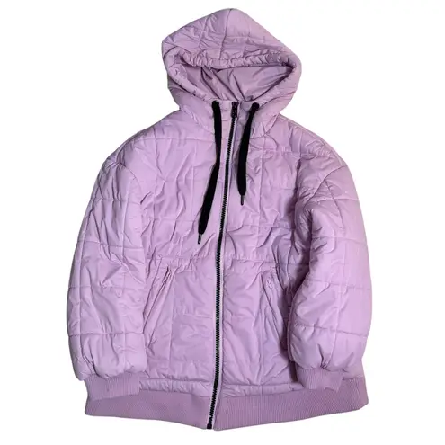 Avec Les Filles Quilted Puffer Jacket Hooded Lavender Purple Zip Front Women's M