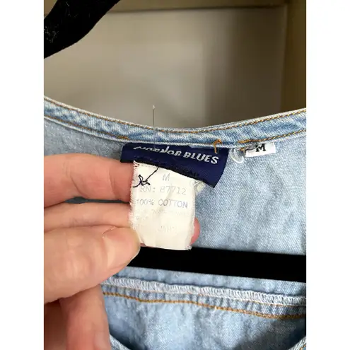 Vintage 1990's Light Denim Jean Ruffle Mini Dress Medium Western Coastal Cowgirl Blue