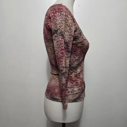 STAR CCC 90s Lace Floral Print 3/4 Sleeve Scoop Neck Top Small Fairy Slims Brown Size undefined