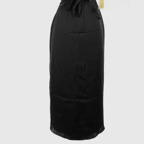 Wilfred Aritzia Saturn Satin Tie Waist Midi Dress Black XS Cocktail