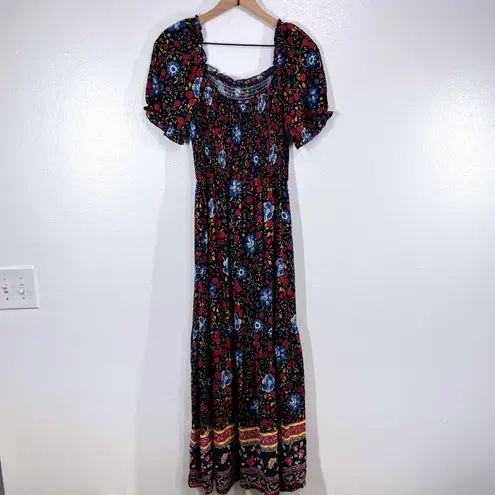ZESICA Floral Maxi Dress Smocked Bohemian Cottagecore Summer Festival Medium Blue