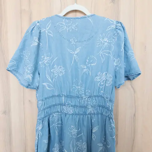 Velvet Heart Womens Chambray Dress Size L Blue Floral Boho Cottage Romantic