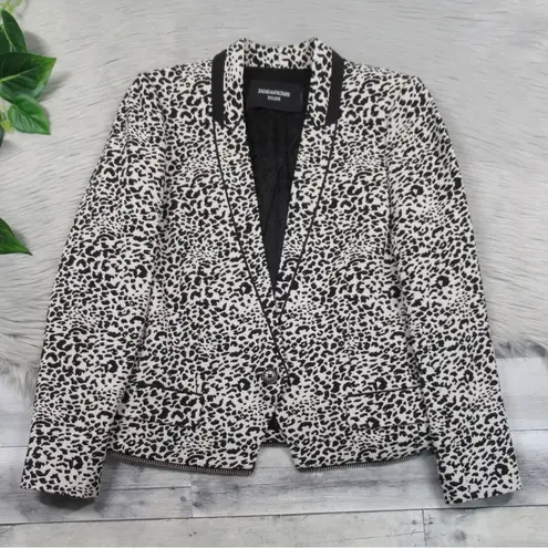 Zadig & Voltaire Vegam Leopard Deluxe White/Black Jacquard Blazer 36 US Small