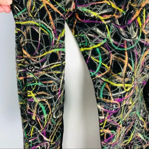 Ecru by Florence Korn Multicolored Yarn Scribbles Fitted Pea Coat Jacket Sz 6