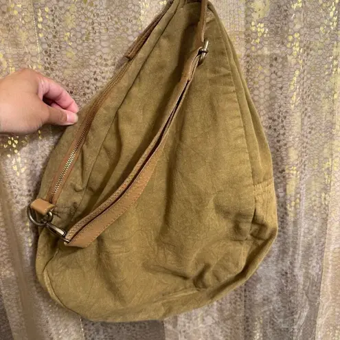 Free People  Gretta Khaki Brown Canvas Sling Shoulder Bag Purse Flawed
