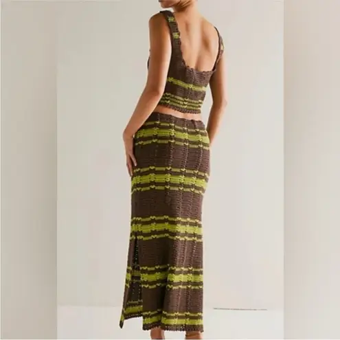 Free People FP beach Donni sweater set midi skirt green brown size medium NWOT