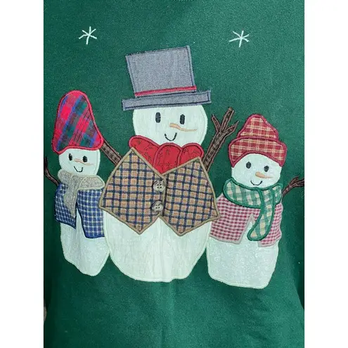 sweatshirt Vintage 1980s appliqué snowmen green red Christmas Size L