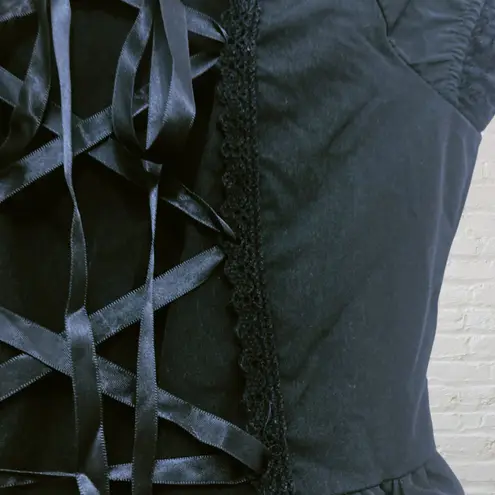 Gothic Lolita Black Corset Ruffle Tiered Dress Size XS Dark Romance Emo Goth