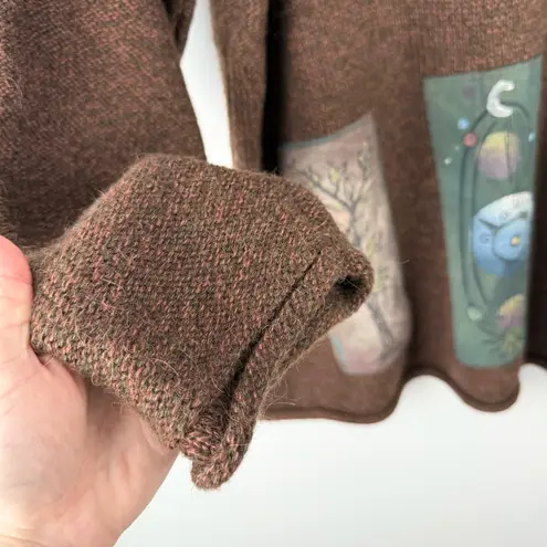Blue Fish Vintage Wool Handmade Patch Sweater Tunic Brown Sz 3