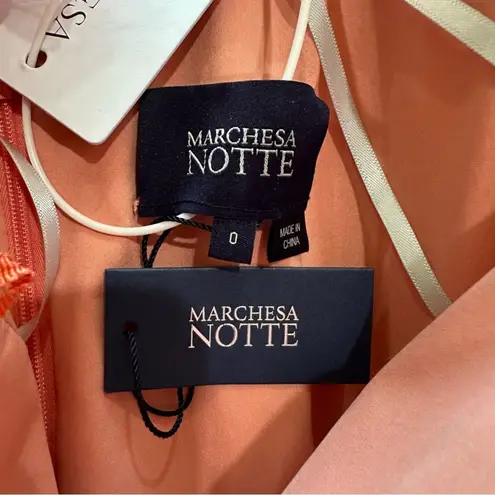 Marchesa Notte Off Shoulder Tulle 3D Floral Midi Gown Dress Size 0 Pink Tiered