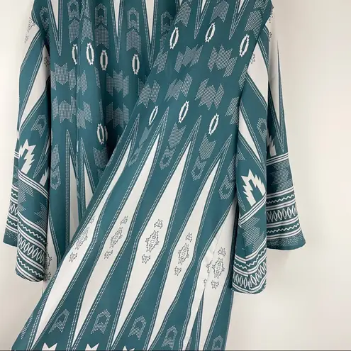 Honeyme Bohemian Blue White Aztec Kimono Wrap Cardigan