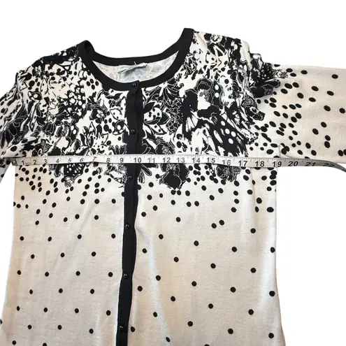 Christopher & Banks NWT Cardigan Black White Polka Dot 100% Cotton Sweater Med