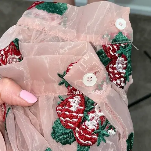 NEW Sister Jane Strawberry Lane Embroidered Smock Tiered Dress Size SMALL Pink