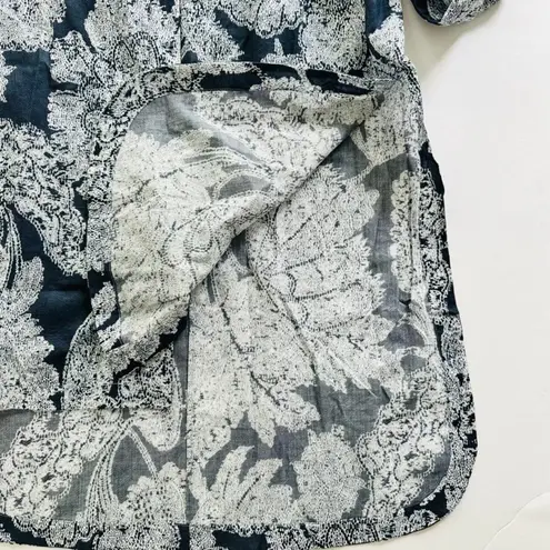 Giorgio Armani Blue Floral Print Tunic Blouse Size 44 XL Long Sleeve Cotton