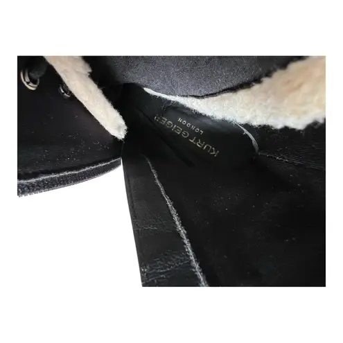 Kurt Geiger London Serena Block Heel Black Patent Combat Boots With Fur Trim 8.5