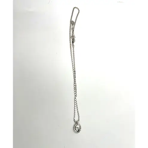 Ori Tao Simple Oval Pendant Necklace, Blue Center Stone Silver Tone Reversible