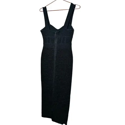 Herve Leger HERVÉ LÉGER Black Bandage Sweetheart Neckline Lurex Gown Dress Size Medium