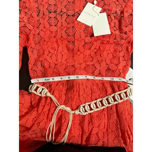 Zimmermann NWT Allia High Neck Lace Dress Coral Pink Crochet Shell Belted Maxi 0