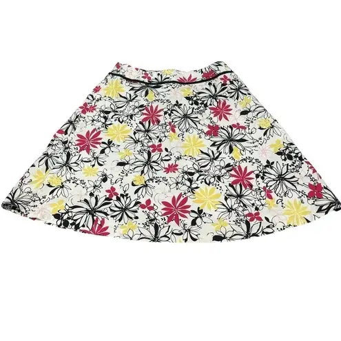 Oscar de la Renta Pink Yellow Black White Floral A-line Skirt Womens 14