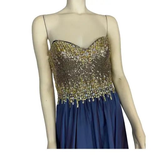 Glow Dress Embellished Bodice Chiffon sweatheart in blue gown size 6