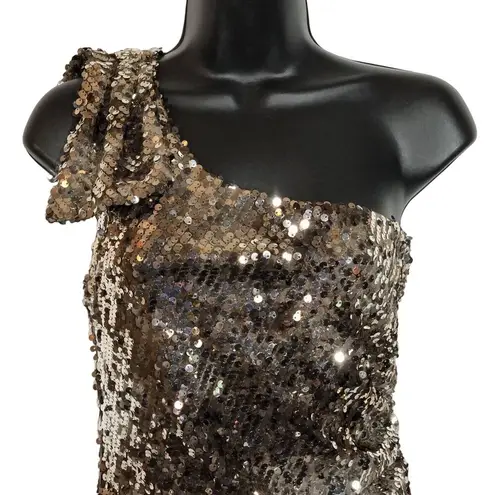 City Triangles Gold and Brown Sequined One Shoulder Mini Party Dress Junior Size 9 Homecoming