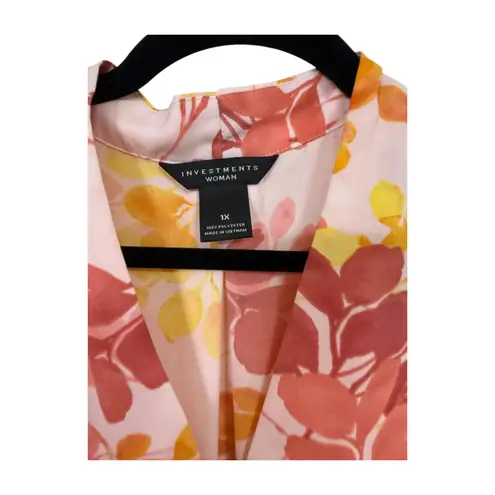 Women's Pink Yellow Floral Top Shirt Plus Investments Women 1X Flirty Fun Casual