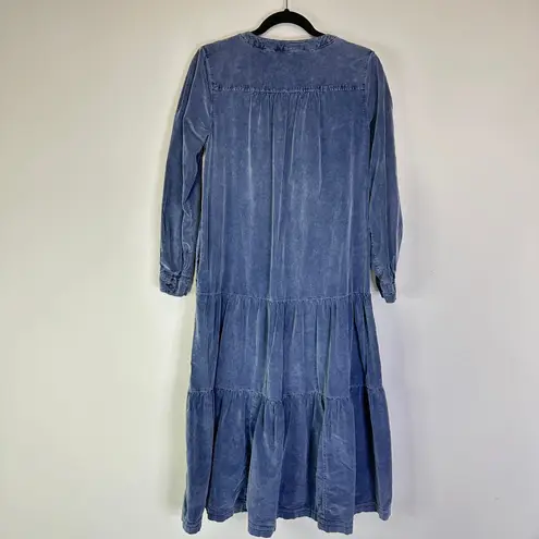 Pilcro Anthropologie’s Marta Tiered Corduroy MIDI Dress Blue Size XS