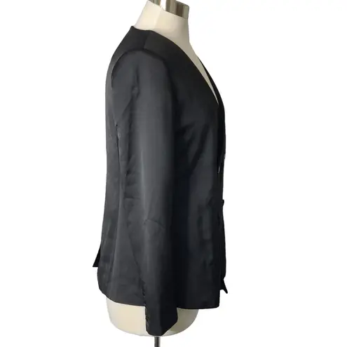 Frame  Womens Size 0 Black Silk Satin Blazer No Lapel Edgy Details Style lwot0083