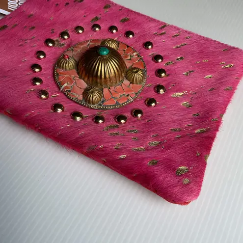 Wristlet Clutch Bag Ethnic Purse Bohemian Handmade Pink & Gold