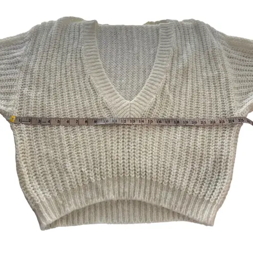 Vintage Croquet Club VTG Sweater Cream White Open Loose Knit DeepV Small Acrylic