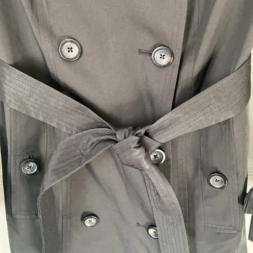 London Fog Black DOUBLE BREASTED HOODED TRENCH COAT WITH WAIST BELT