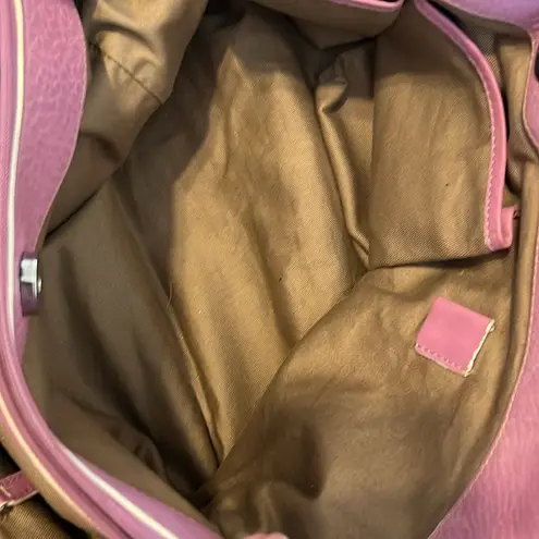 Levenger leather handbag satchel lavender with white piping clean inside EUC Purple - Image 5