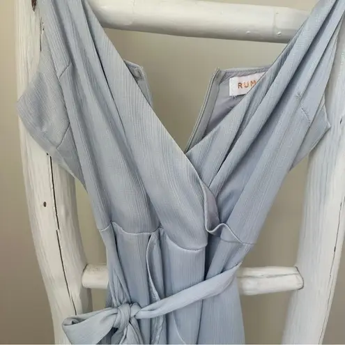 Rumor Light Blue Belted Flared Ruffle Bottom Mini Dress SZ Small