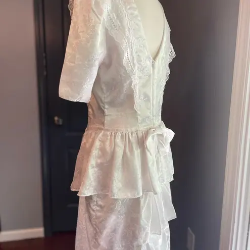 Gunne Sax Vintage Jessica McClintock Peplum Dress Puff Sleeves Shoulder Pads