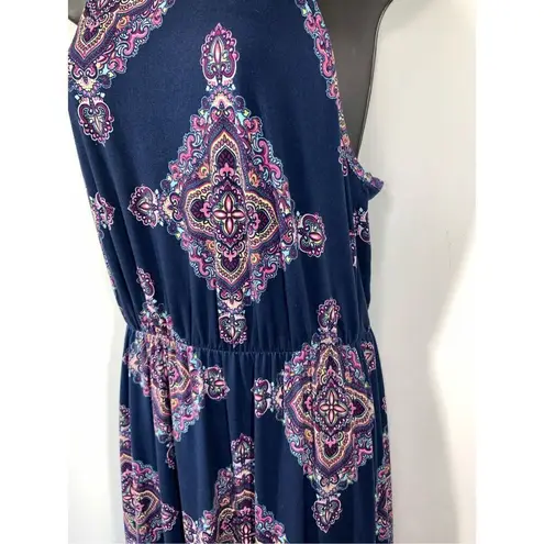 French Grey Women's Sleeveless Keyhole Maxi Halter Dress Blue Size Medium