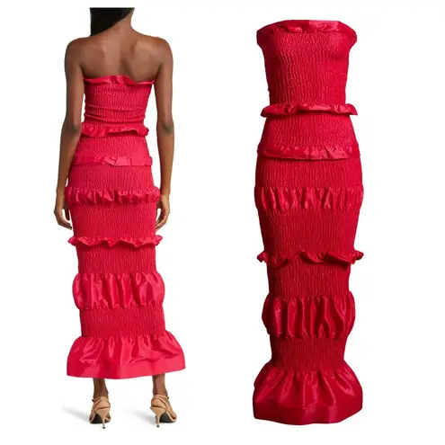 ORIRE Nama Smocked Ruffle Strapless Maxi Dress Size US/2 Pink