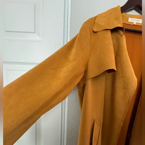 Solitaire • Faux Suede Long Jacket Coat • XL • Mustard Yellow Orange • Pockets