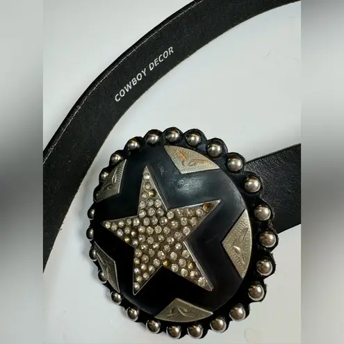 Vintage Cowboy Decor Lonestar Leather Belt with Rhinestone Buckle sz 36 Studded Black