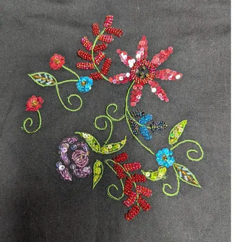 Vtg Y2K Faith Black Cotton Floral Embroidered Embellished Button Up Jacket M Size M