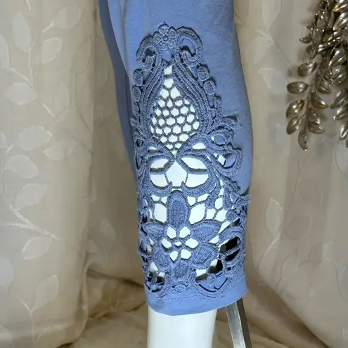 The Sweatshirt Project crochet Trim Cropped Leggings Pants Size S Blue Cotton