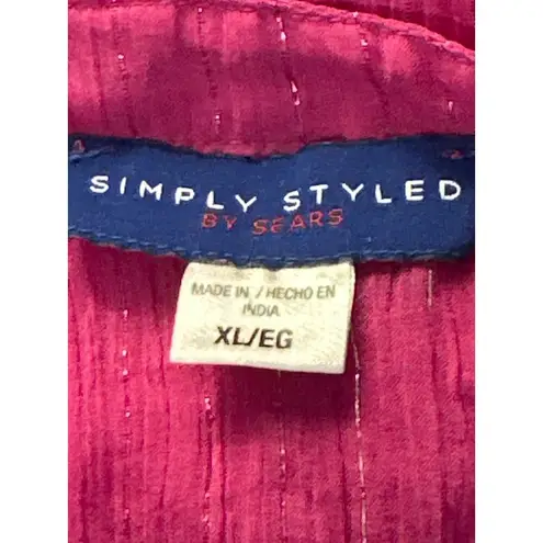 Simply Styled by Sears Sheer XL Fuschia Pink Long Sleeve Blouse Keyhole Neckline