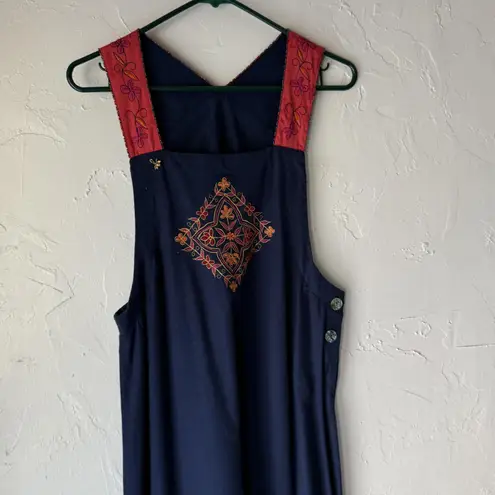 Source Unknown Boho Maxi Dress Vintage Artsy Large Embroidered Floral Sleeveless Ethnic Beaded