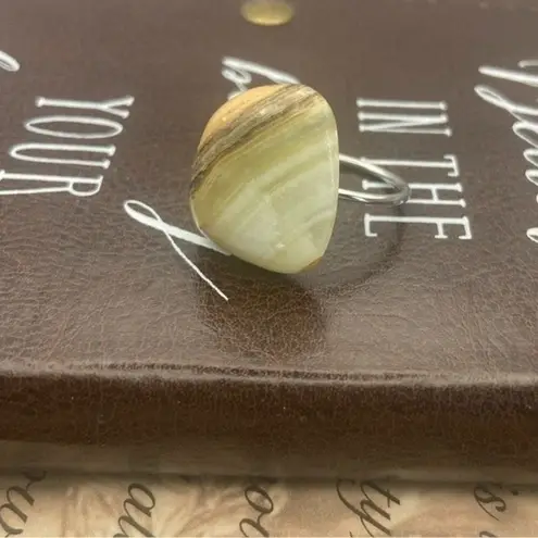 Handcrafted Tumbled Striped Oregon Coast Agate Stainless Steel Open Back Ring