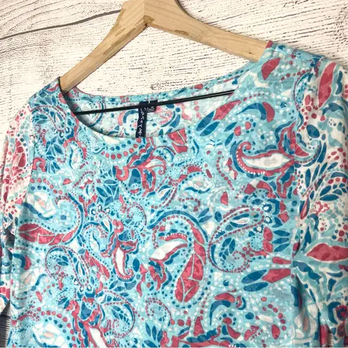 Casey Key Blue & Pink Paisley Boat Neck Sheer 3/4 Sleeve T