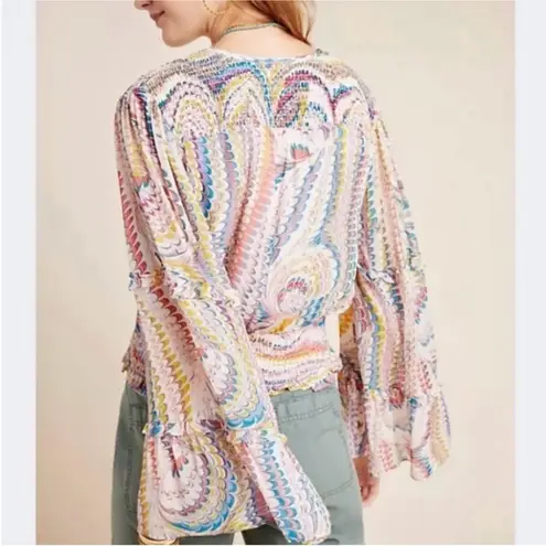 Maeve Anthropologie Jessa Peasant Blouse Retro 70s Bell Sleeve Size XS petite